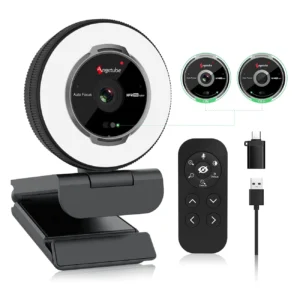 Angetube Streaming Webcam with Microphone: 1080P 60FPS USB Web Cam with Ring Light and Remote Control