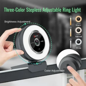 Angetube Streaming Webcam with Microphone: 1080P 60FPS USB Web Cam with Ring Light and Remote Control