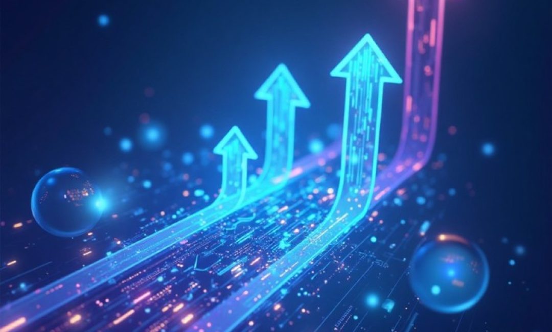 A rising business graph with arrows, representing growth and positive trends in performance.